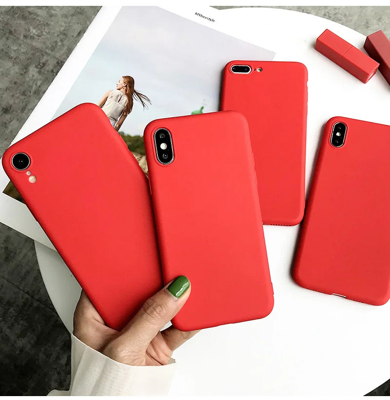 Red Matte Phone Case For iphone 12 13 11 Pro XS Max XR X 8 7 6S 6 Plus SE 2020 Silicone Cases Solid Color Soft TPU Back Cover