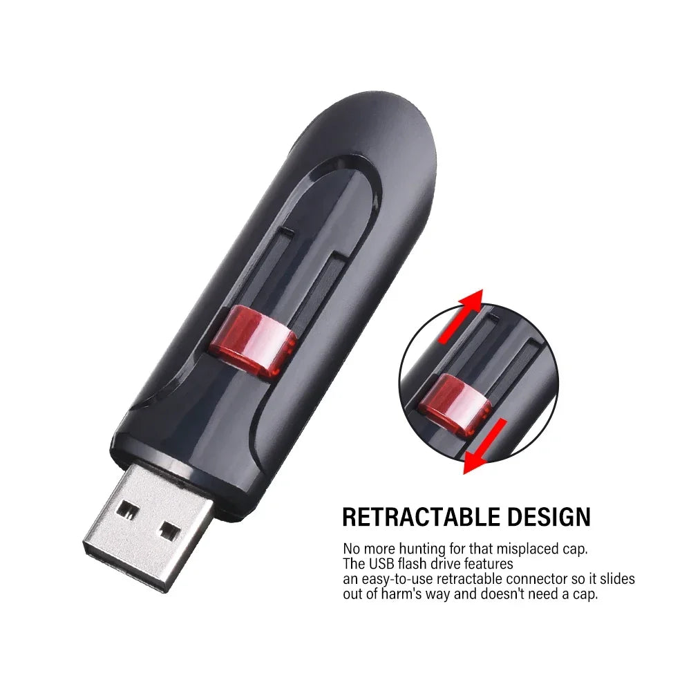 Push-pull USB 2.0 Flash Drives 128GB High Speed Pen Drive Black Memoria 64GB Real Capacity 32GB for Laptop U Disk Creative Gift