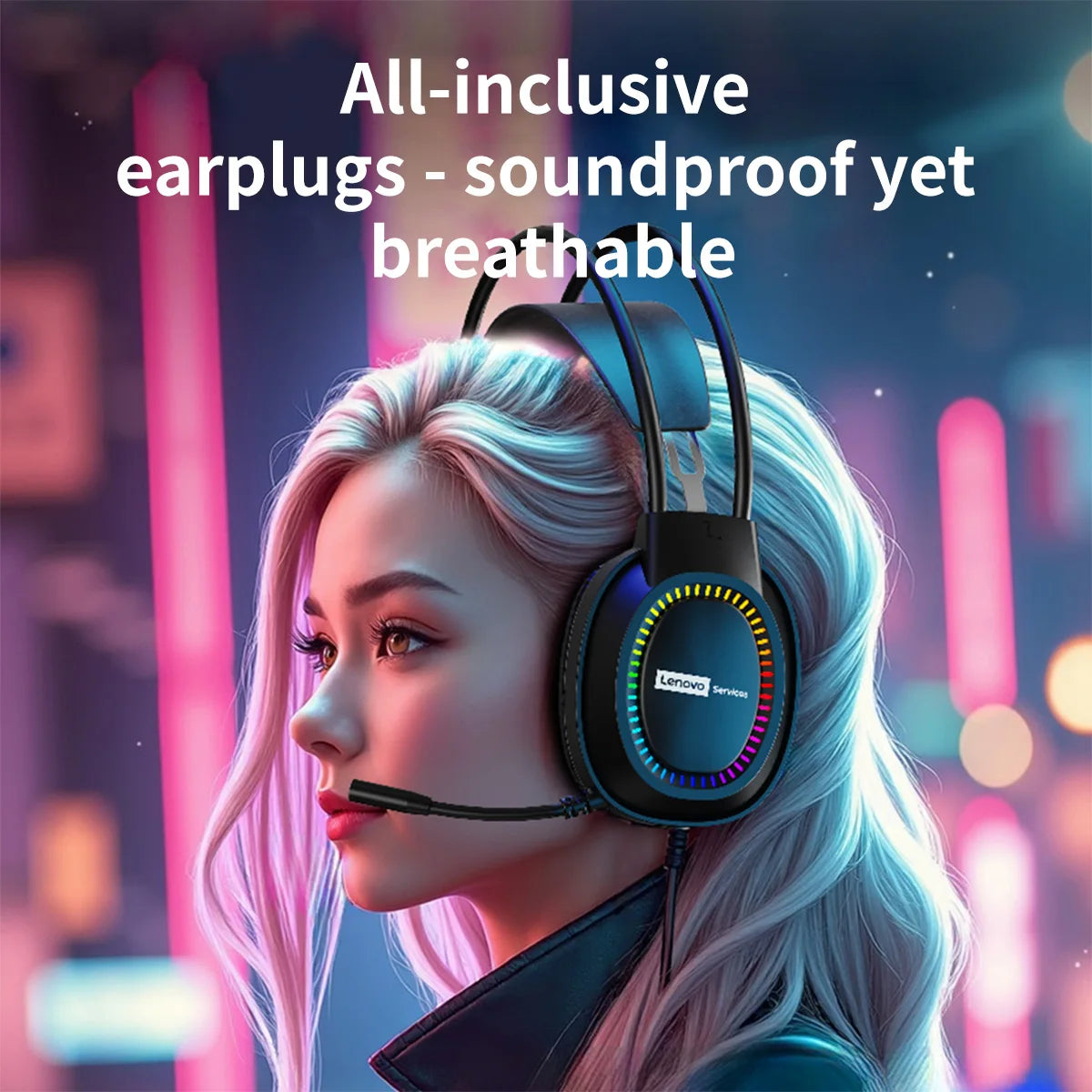 Lenovo Over-Ear Gaming Headset RGB Lighting Comfortable Sound-Isolating  Noise-Cancelling E-sport Earphone for PCs Laptops