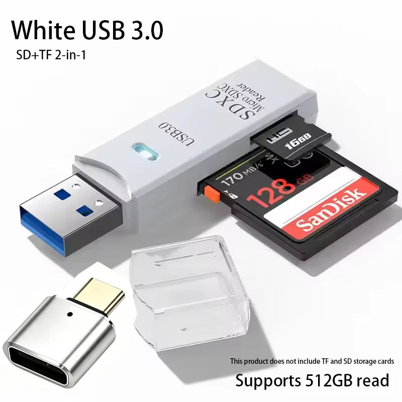 2-in-1 USB 3.0 High Speed Card Reader TF Memory Card Adapter Portable USB Flash Drive Design for PC Laptop Office Accessories