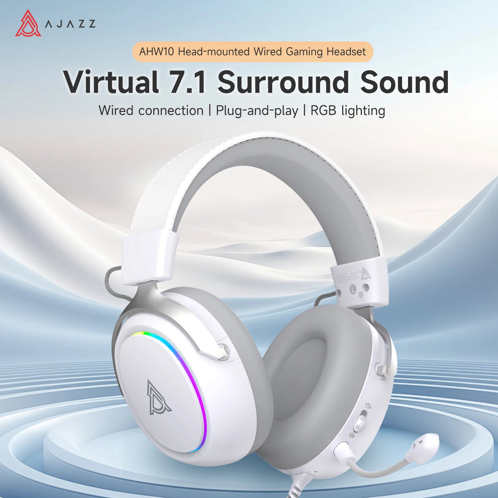 AJAZZ AHW10 Wired Noise-Canceling Gaming Headset with 7.1 Surround Sound, 53mm Large Dynamic Driver Stereo Surround Headset