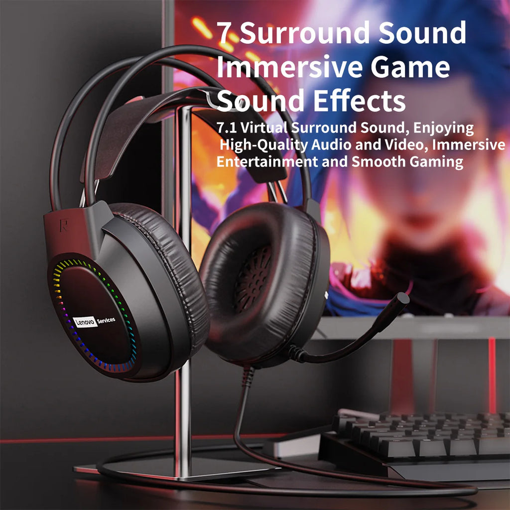 Lenovo Over-Ear Gaming Headset RGB Lighting Comfortable Sound-Isolating  Noise-Cancelling E-sport Earphone for PCs Laptops