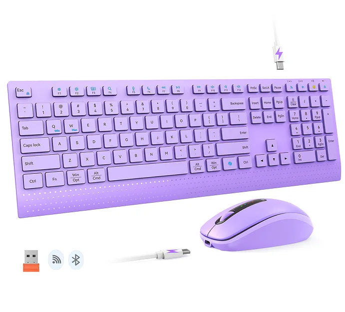 Dual-mode 2.4G Wireless Keyboard Mouse Combo Mute Rechargeable Keyboard Mouse Set With Multi-Function Keys for Windows PC Gamer