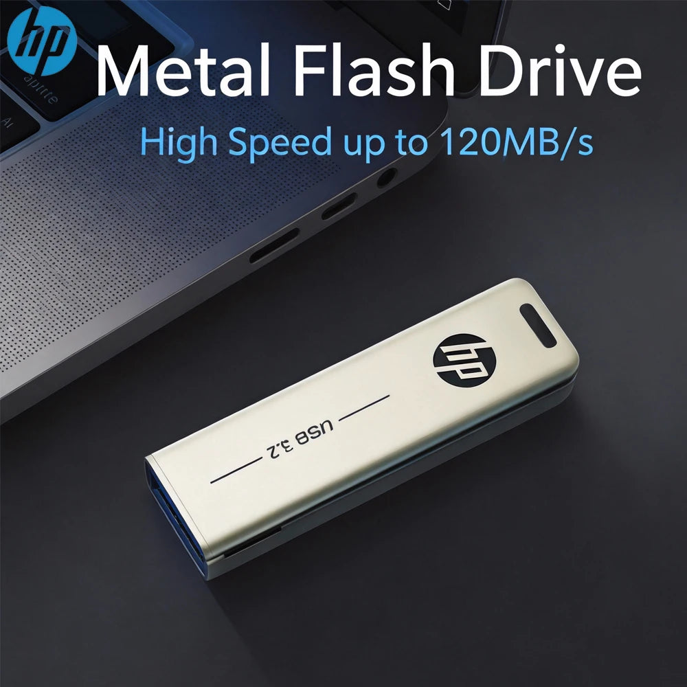 HP Flash Drive USB 3.2 X796W 32GB 64GB 128GB 256GB High-Speed Up To 120MB/s Push-Pull Metal Pendrive for Laptop PC Computer