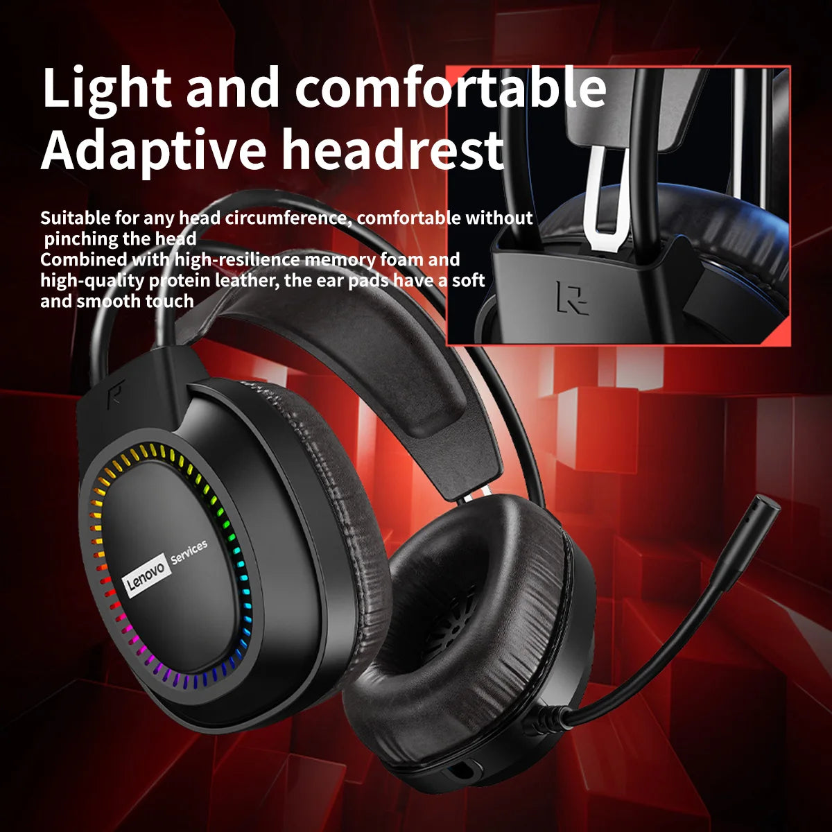 Lenovo Over-Ear Gaming Headset RGB Lighting Comfortable Sound-Isolating  Noise-Cancelling E-sport Earphone for PCs Laptops