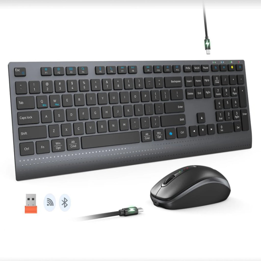 Dual-mode 2.4G Wireless Keyboard Mouse Combo Mute Rechargeable Keyboard Mouse Set With Multi-Function Keys for Windows PC Gamer