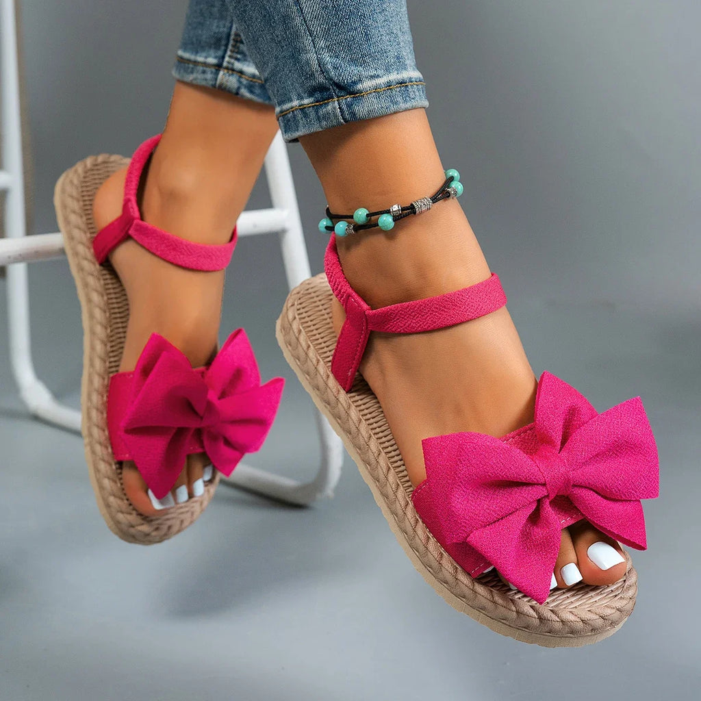 Women Sandals 2025 New Fashion Bow Tie Flat Home Shoes for Women Soft Outdoor Lightweight Beach Sandals Women Sandalias De Mujer