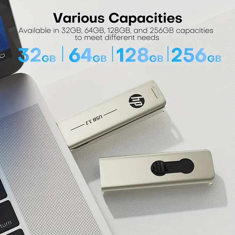 HP Flash Drive USB 3.2 X796W 32GB 64GB 128GB 256GB High-Speed Up To 120MB/s Push-Pull Metal Pendrive for Laptop PC Computer