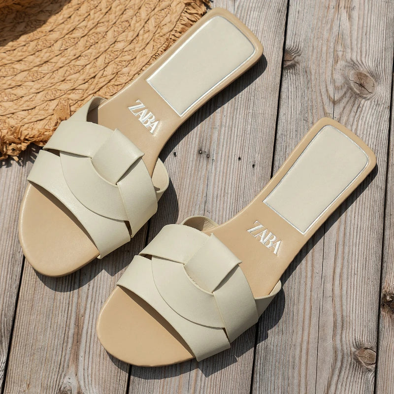Luxury Designer Women's Sandals 2025 New Fashion Woven Comfortable Women's Sandals Casual Wine Red Summer Flat Women's Slippers