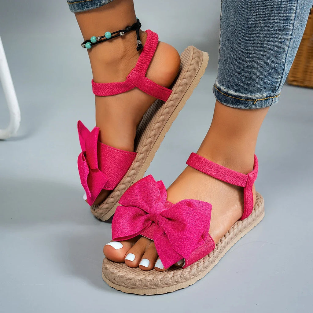 Women Sandals 2025 New Fashion Bow Tie Flat Home Shoes for Women Soft Outdoor Lightweight Beach Sandals Women Sandalias De Mujer