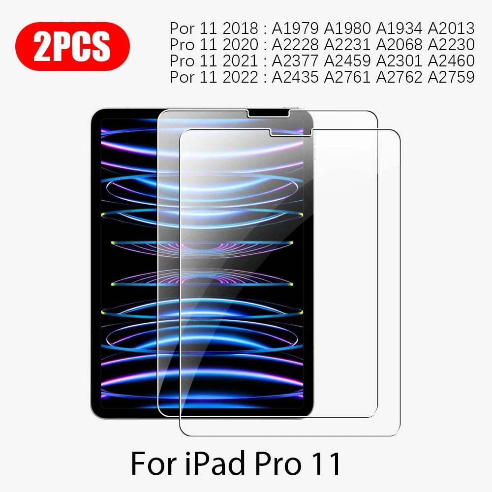 2 Glass Screen Protector For IPad Air5 Air4 2022 IPad Pro11 2018 2021 11 In 10.9 Full Coverage Clear 9D A2316 A2588A2759 A2377