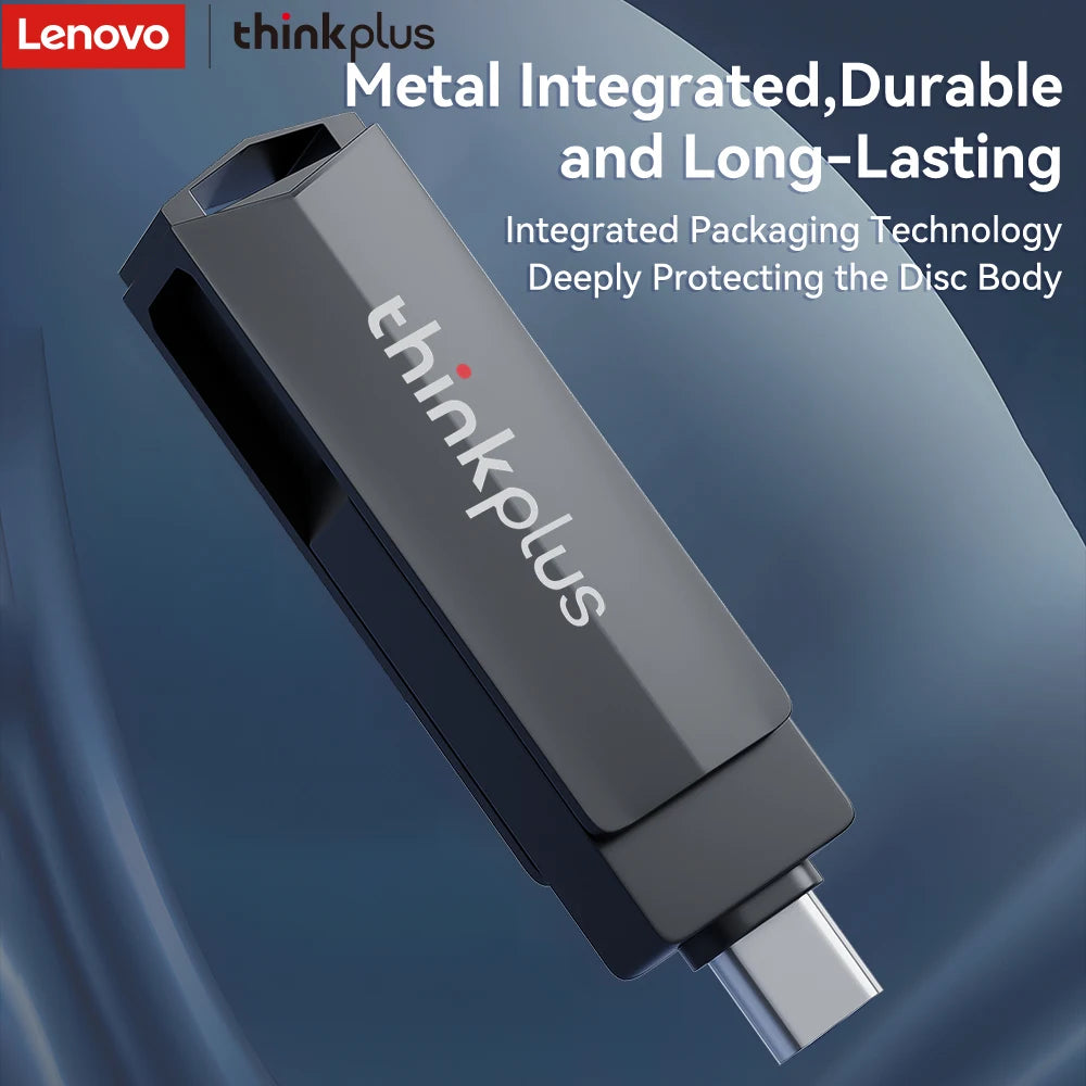 Lenovo USB Flash Drive, Type-C + USB-A Dual Interface, 360° Rotatable Design, High-Speed Data Storage,Universal Compatibility
