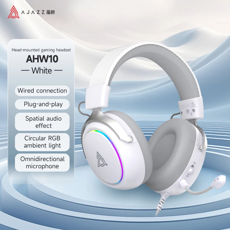 AJAZZ AHW10 Wired Noise-Canceling Gaming Headset with 7.1 Surround Sound, 53mm Large Dynamic Driver Stereo Surround Headset