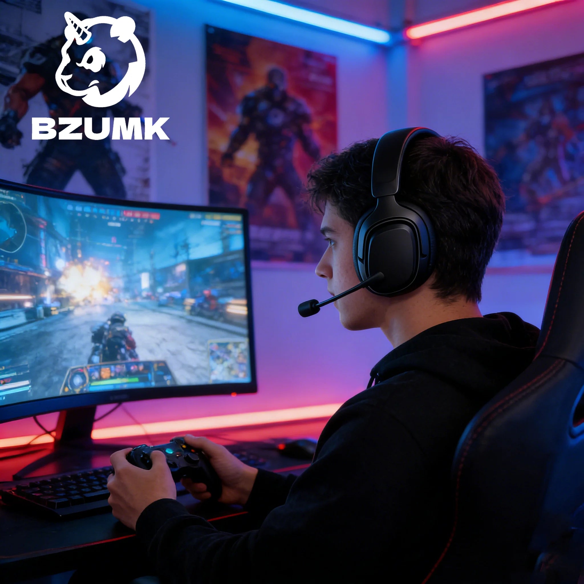 BZUMK GT808 Headset Style Three-Mode Headphones Adjustable Comfortable Padded Overhead Gaming Headsets with Microphone