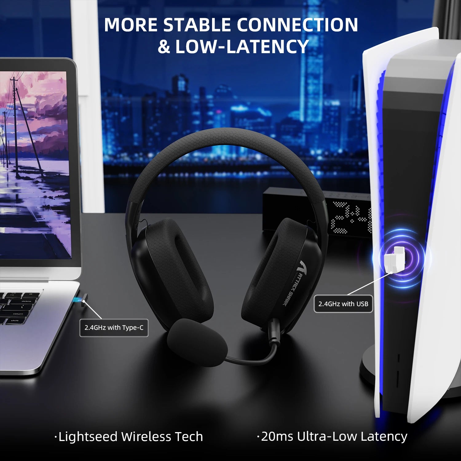 ATTACK SHARK L80PRO Wireless Headset BT/2.4G/Wired Ultra-Light 40mm Drivers Low Latency Gaming Headphone for PC PS5 Switch Xbox