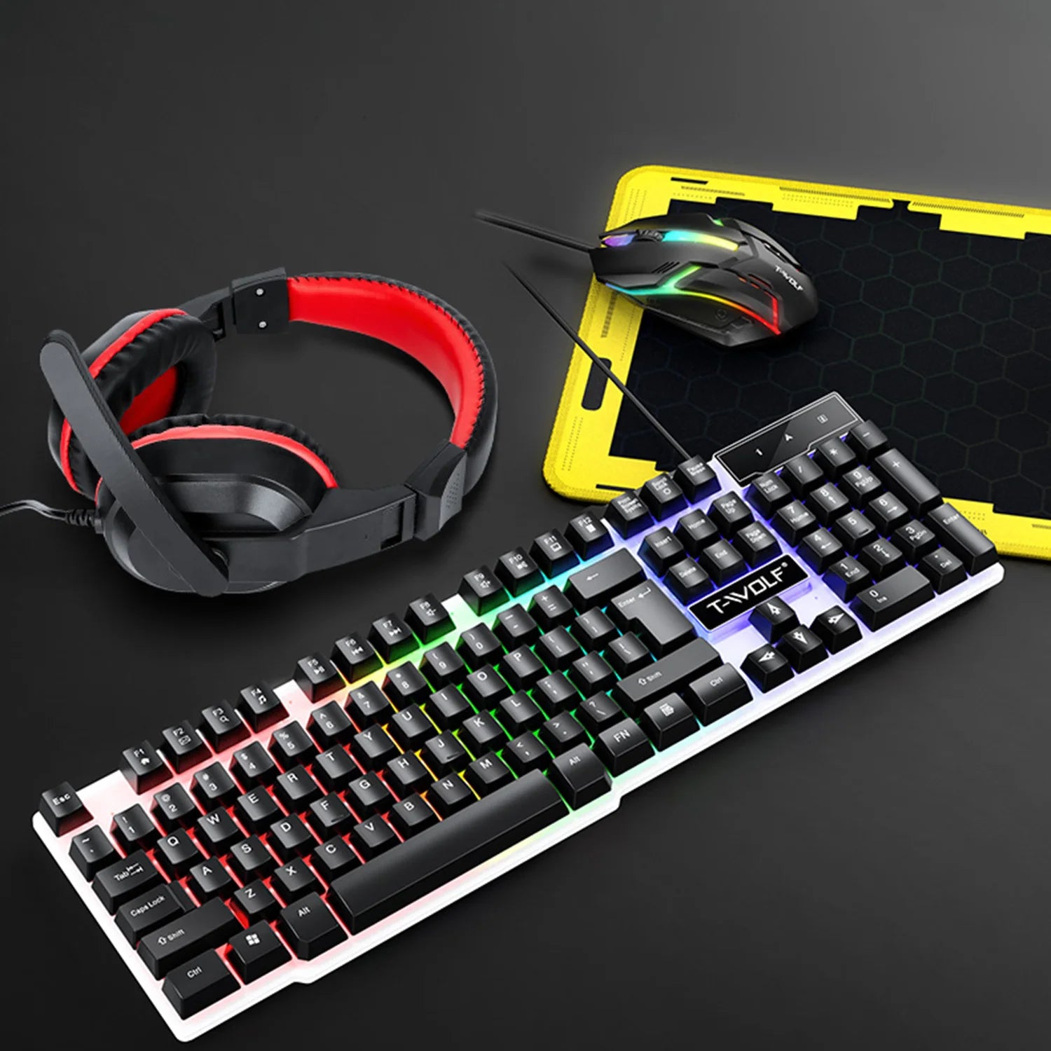NEW USB Keyboard And Mouse Gaming Headset Combos 4 In 1 English Gaming Wired Keyboard Mouse Set With Mouse Pad and Headphones