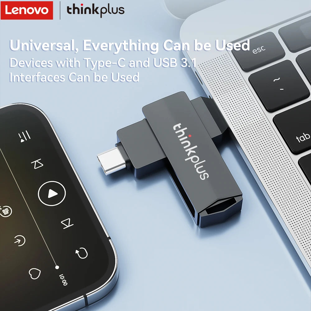 Lenovo USB Flash Drive, Type-C + USB-A Dual Interface, 360° Rotatable Design, High-Speed Data Storage,Universal Compatibility