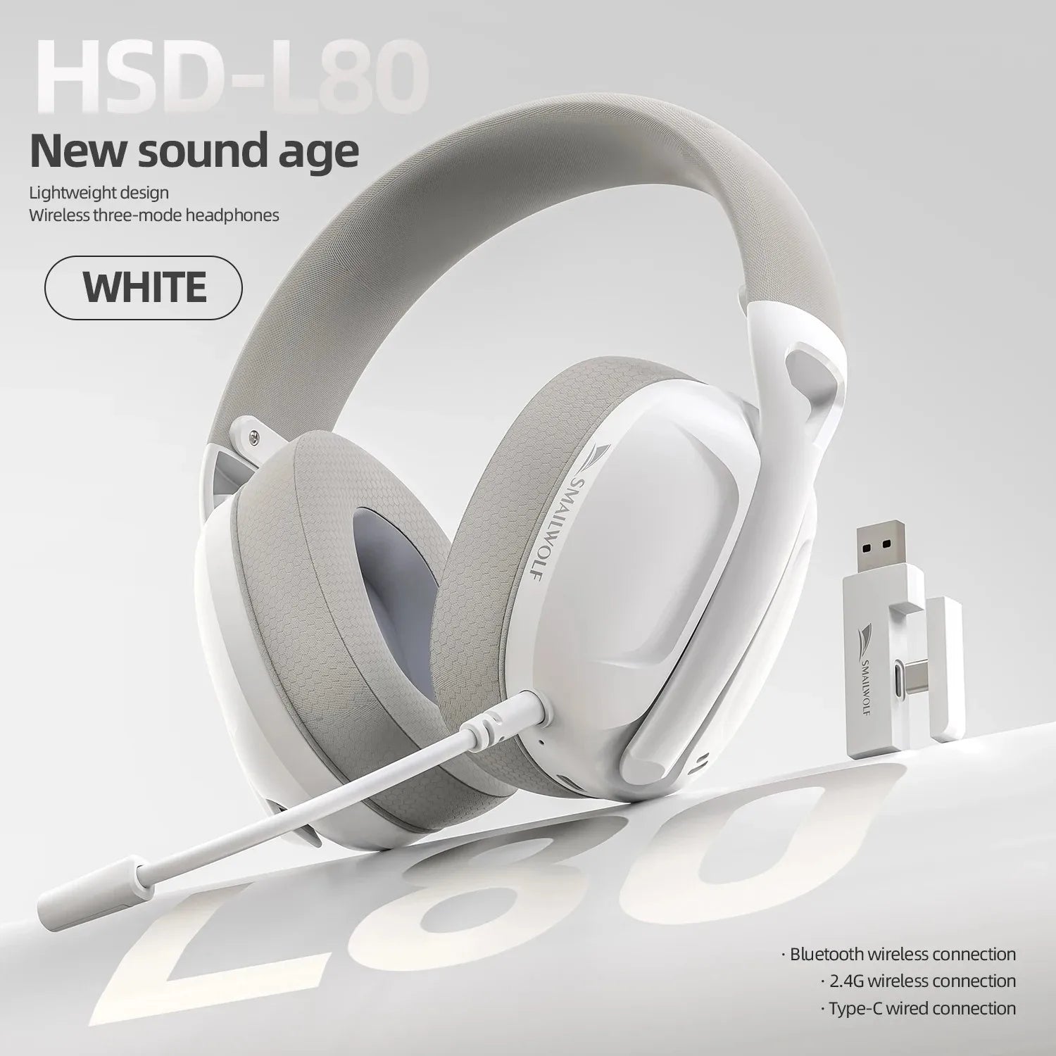 SMAILWOLF L80 Wireless Three-Mode Gaming Headset, 185g Ultra-Lightweight,Detachable Microphone, Compatible with PC/Mobile/Switch