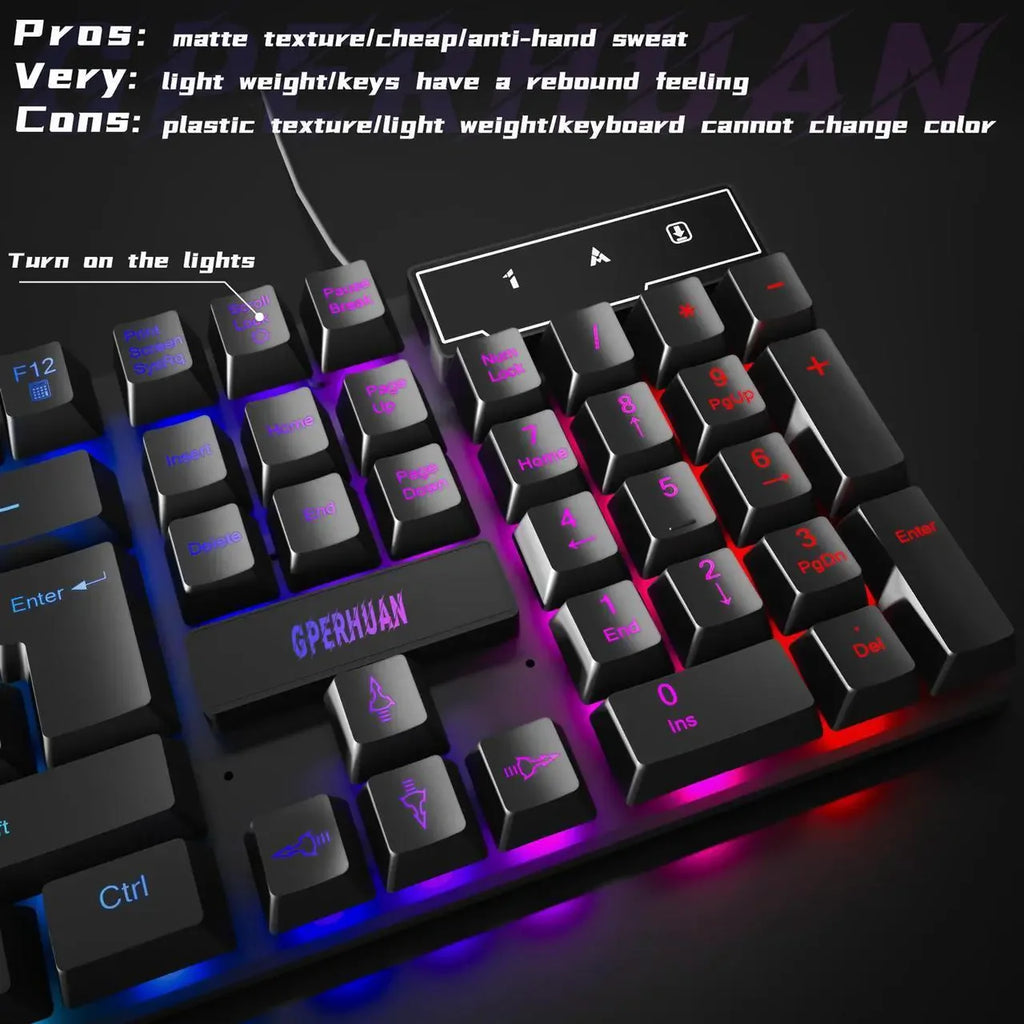 Wired Gaming Keyboard and Mouse Headset Combo,Rainbow LED Backlit Wired Keyboard,Over Ear Headphone with Mic