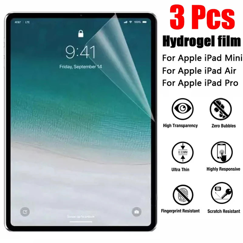 3pcs Screen Protector For iPad 10th 10.9 Pro 11 12.9 Air 5 4 3 Mini 6 Soft Hydrogel Film For iPad 10.2 7 8th 9th Protective Film