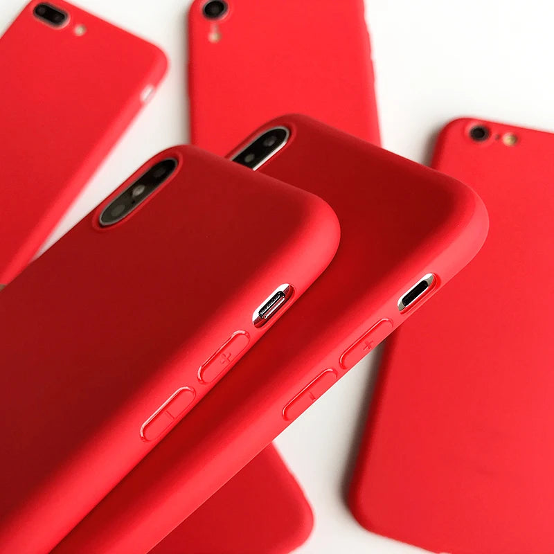 Red Matte Phone Case For iphone 12 13 11 Pro XS Max XR X 8 7 6S 6 Plus SE 2020 Silicone Cases Solid Color Soft TPU Back Cover