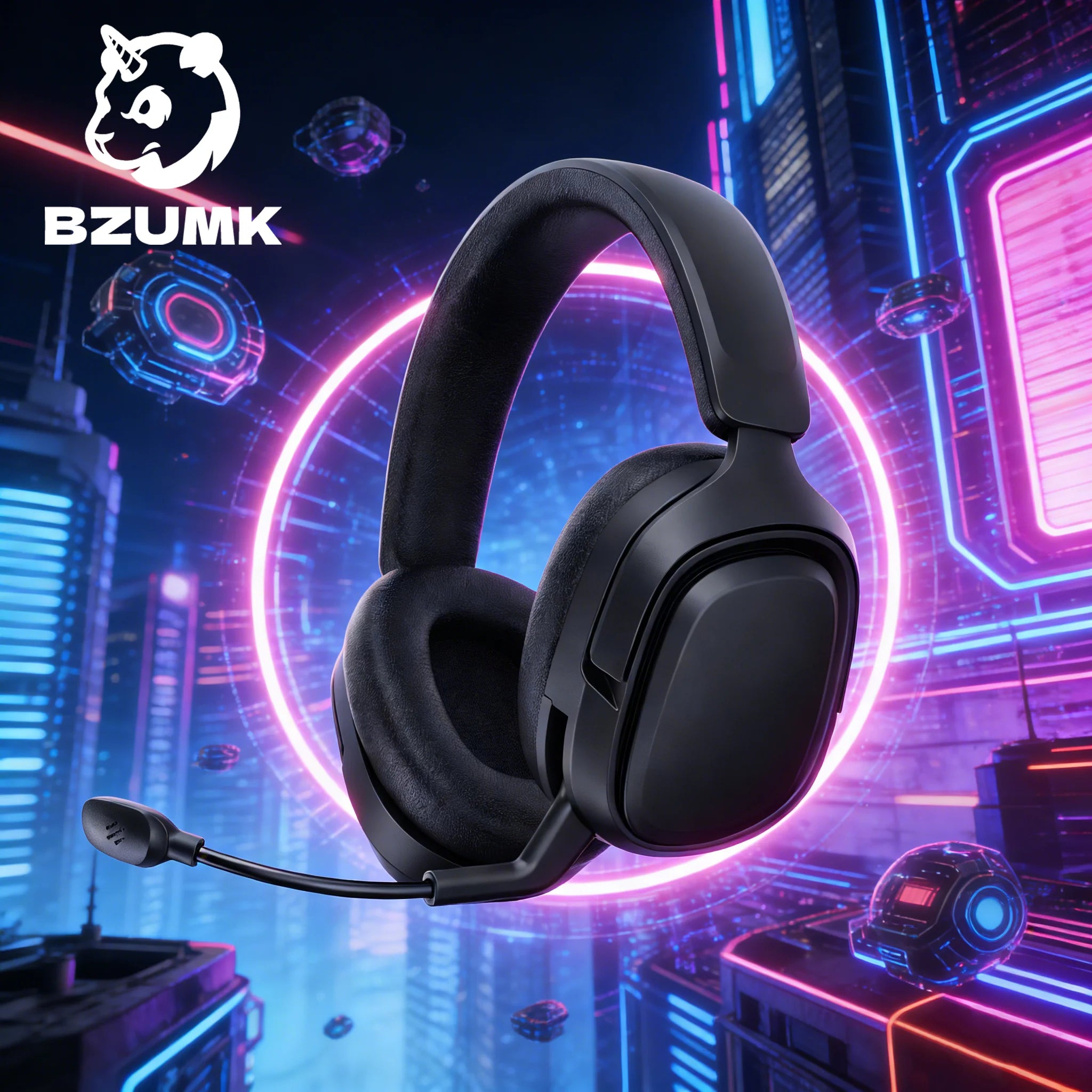 BZUMK GT808 Headset Style Three-Mode Headphones Adjustable Comfortable Padded Overhead Gaming Headsets with Microphone