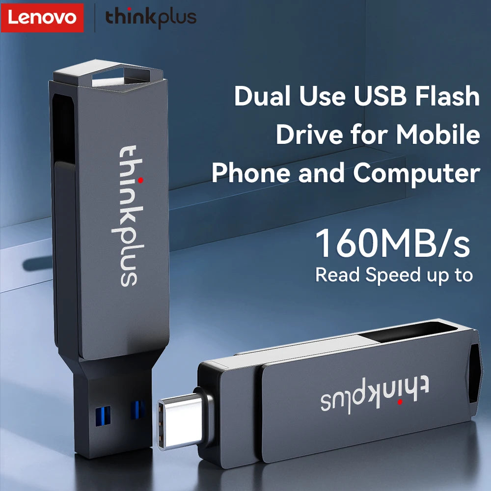 Lenovo USB Flash Drive, Type-C + USB-A Dual Interface, 360° Rotatable Design, High-Speed Data Storage,Universal Compatibility