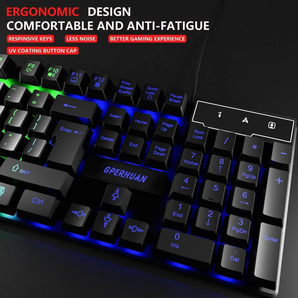 Wired Gaming Keyboard and Mouse Headset Combo,Rainbow LED Backlit Wired Keyboard,Over Ear Headphone with Mic