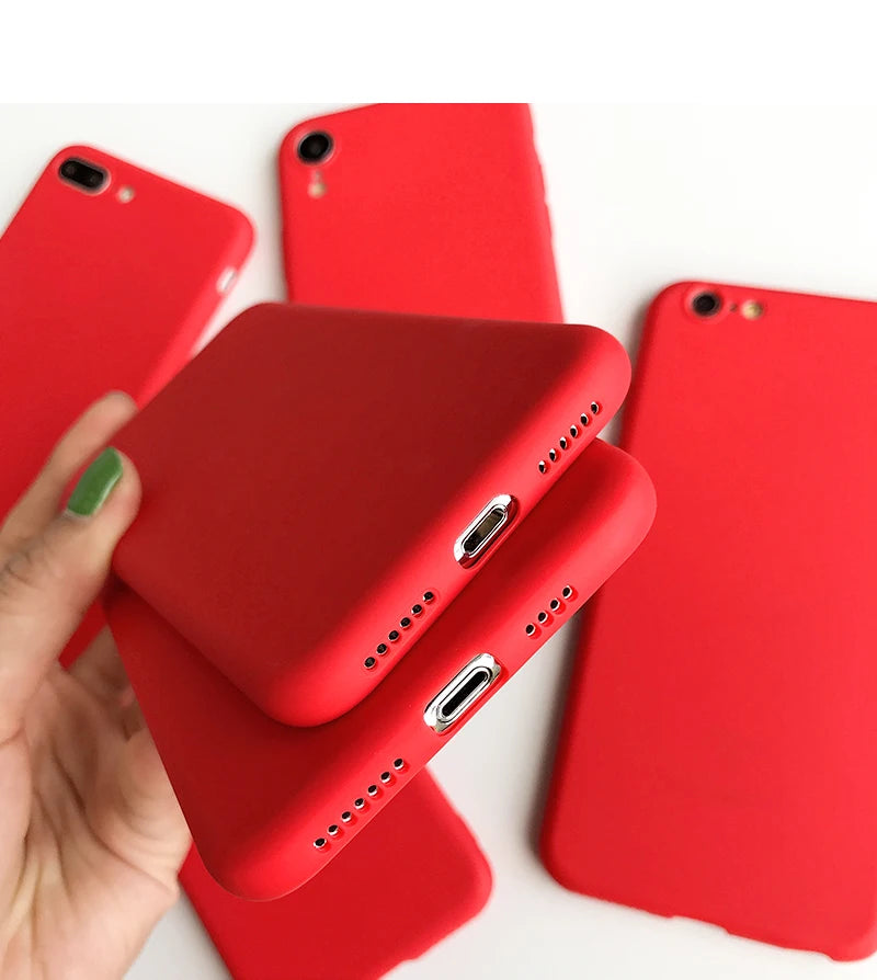 Red Matte Phone Case For iphone 12 13 11 Pro XS Max XR X 8 7 6S 6 Plus SE 2020 Silicone Cases Solid Color Soft TPU Back Cover