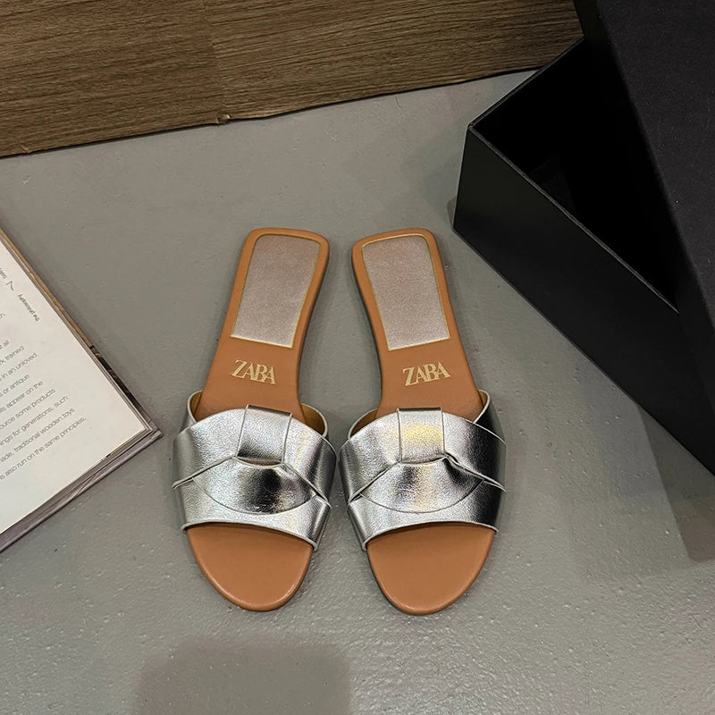 Luxury Designer Women's Sandals 2025 New Fashion Woven Comfortable Women's Sandals Casual Wine Red Summer Flat Women's Slippers