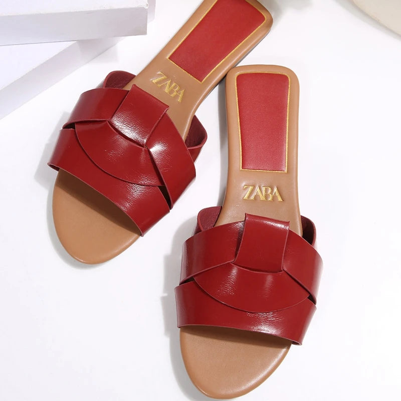 Luxury Designer Women's Sandals 2025 New Fashion Woven Comfortable Women's Sandals Casual Wine Red Summer Flat Women's Slippers