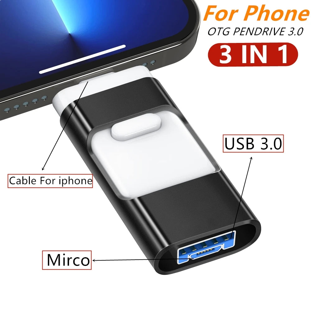 Flash Drive USB 3.0, Phone USB Stick, USB Stick 256GB 128GB 64GB 3 in 1 USB Stick for Phone, USB Flash Drive 32GB Memory Stick