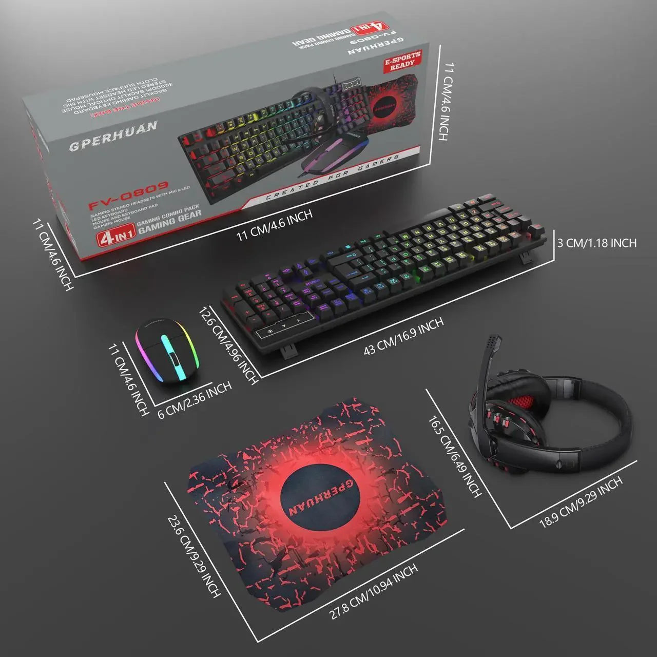 Wired Gaming Keyboard and Mouse Headset Combo,Rainbow LED Backlit Wired Keyboard,Over Ear Headphone with Mic